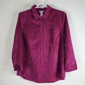 Catherines 1X Faux Suede Long Sleeve Shirt Shacket Blouse Top Burgundy